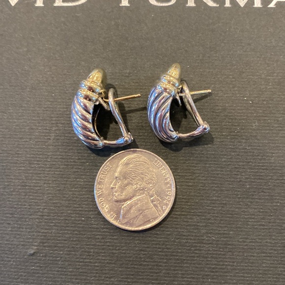 Authentic David Yurman Two Tone SS/ 14K Gold  Pierced Omega Clip Back Earrings - Picture 8 of 8